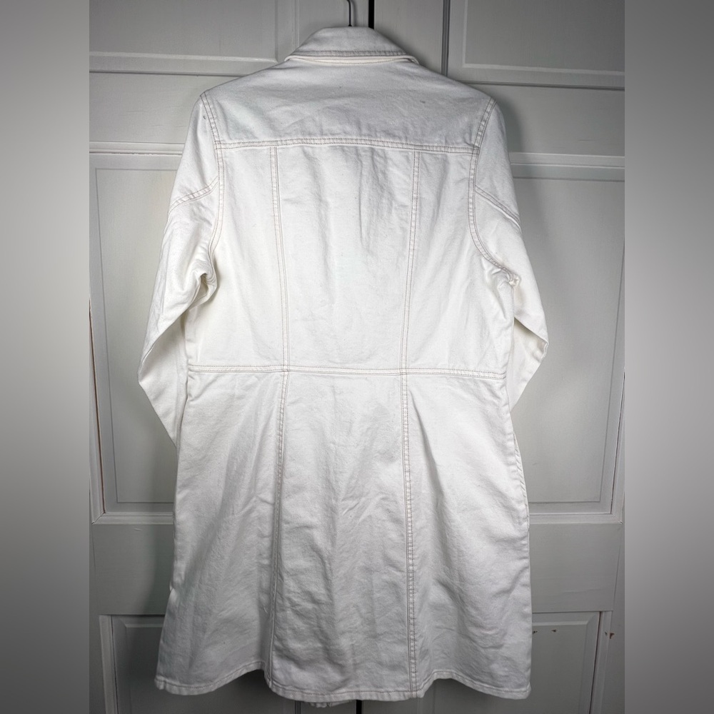 NWOT Frye Off White Button-Up Denim Dress Side Pockets Copper Button Size Large - Picture 4 of 10